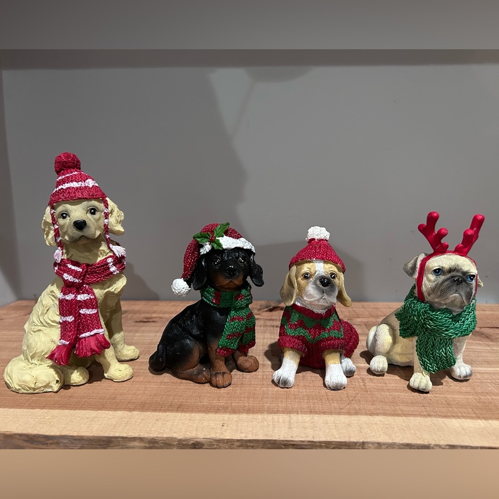 At Home Set of 4 Christmas/Winter Mini Dog Figurines